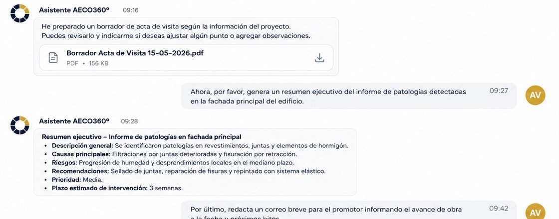 Vista de Chat profesional en AECO360°
