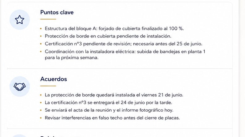 Vista de Actividad resumida en AECO360°